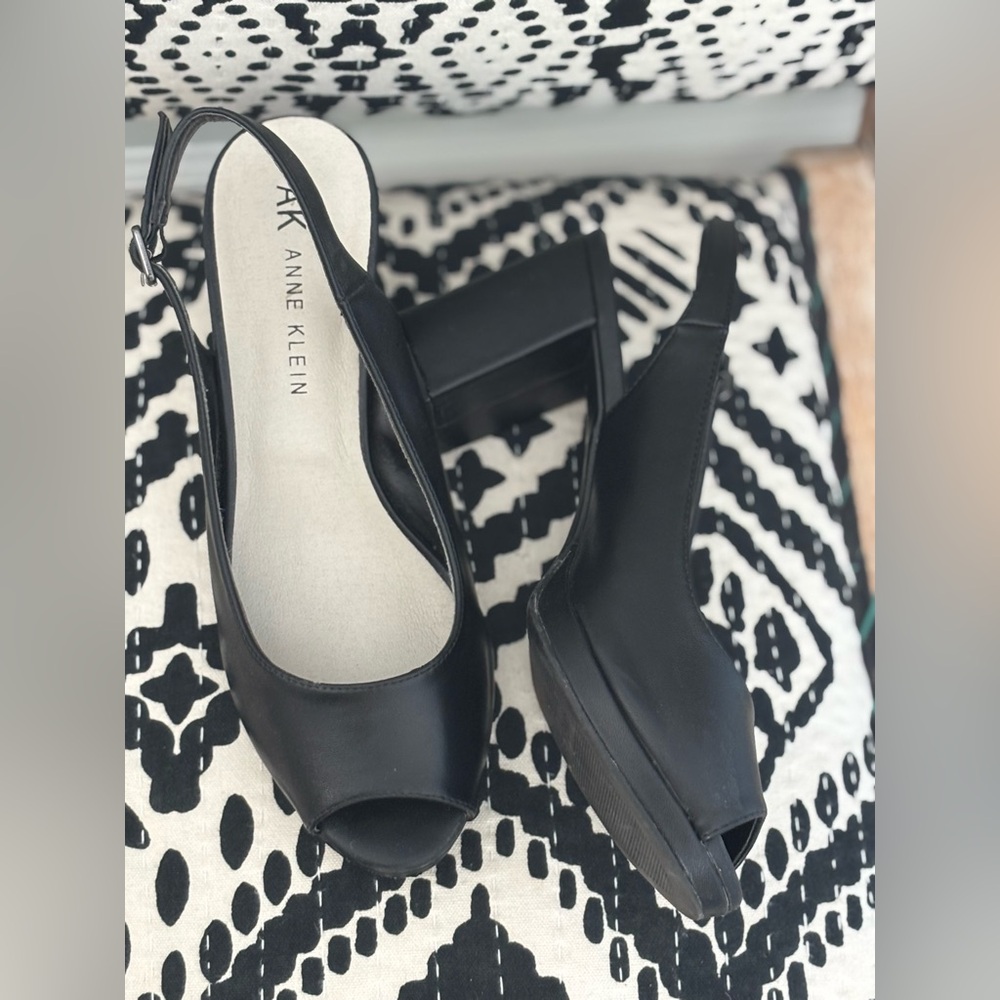 Anne Klein Malala Black Peep-Toe Slingback Heels
